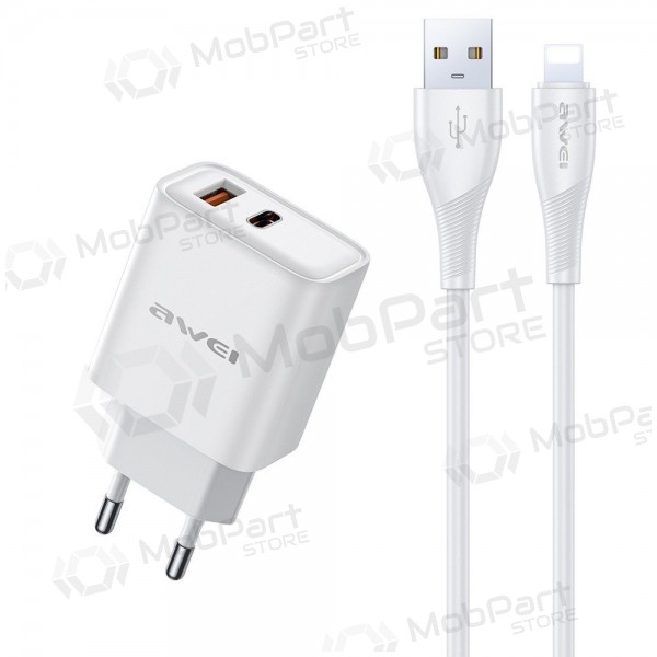 Nabíječka telefonu Awei PD81L-EU 22,5 W USB-C + USB-A s kabelem Lightning 1 m bílá