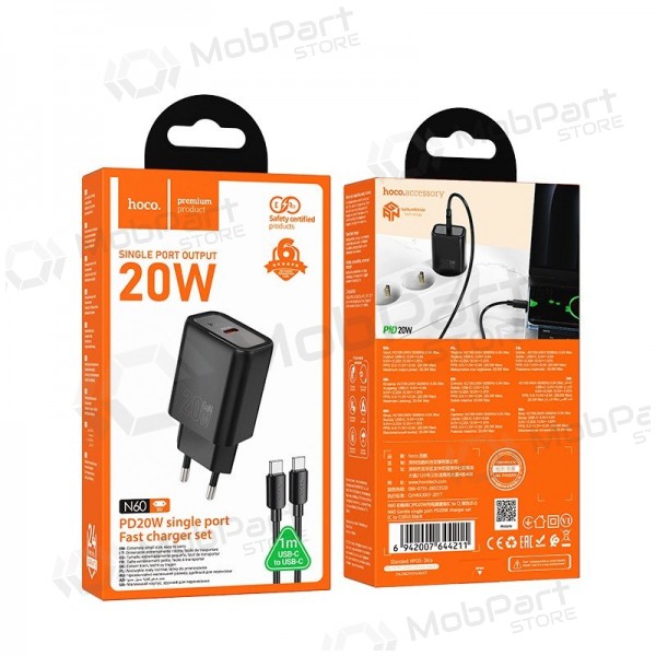 Nabíječka telefonu Hoco N60 GaN USB-C s kabelem USB-C 1 m černá