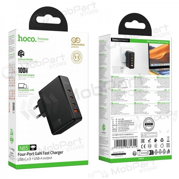 Nabíječka telefonu Hoco N85 100 W 3x USB-C + USB-A černá