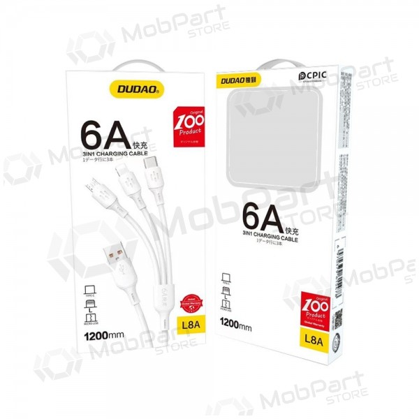 USB kabel Dudao L8A-3in1 USB-A na USB-C / Micro USB / Lightning 1.2 m 6A