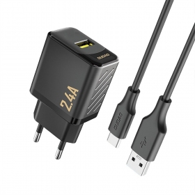 Nabíječka telefonu Dudao A23T 12 W USB-A s kabelem USB-C 1 m černá