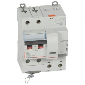 Srovės nuotekio relė su automatiniu jungikliu Legrand 411158 (2P, 16A, C, 30mA, 10kA, AC)