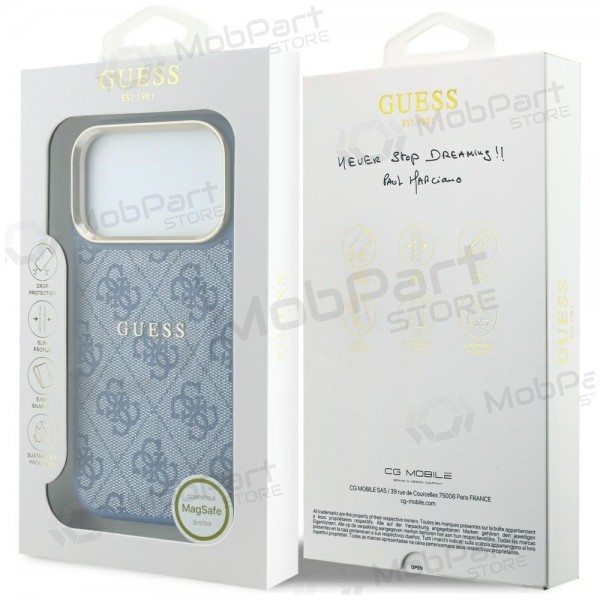 Apple iPhone 18 Pro Max obal - Guess PU Leather 4G Gold Frame Embossed MagSafe (modrý)
