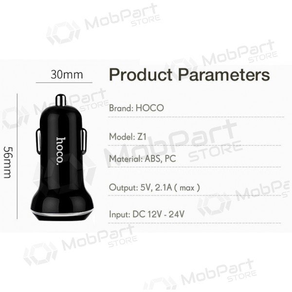 Nabíječka do auta HOCO Z1 Dual USB (5V 2.1A) (černá)
