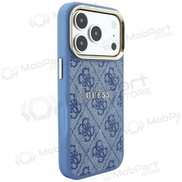 Apple iPhone 18 Pro Max obal - Guess PU Leather 4G Gold Frame Embossed MagSafe (modrý)