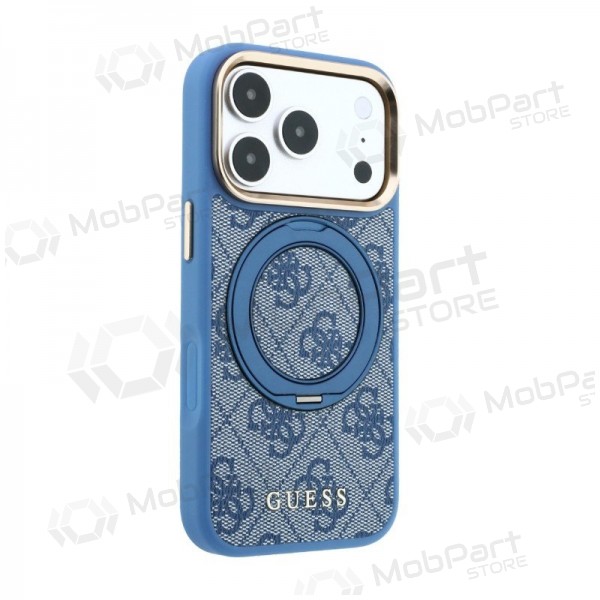 Apple iPhone 18 Pro obal - Guess PU 4G Ring Stand MagSafe (modrý)