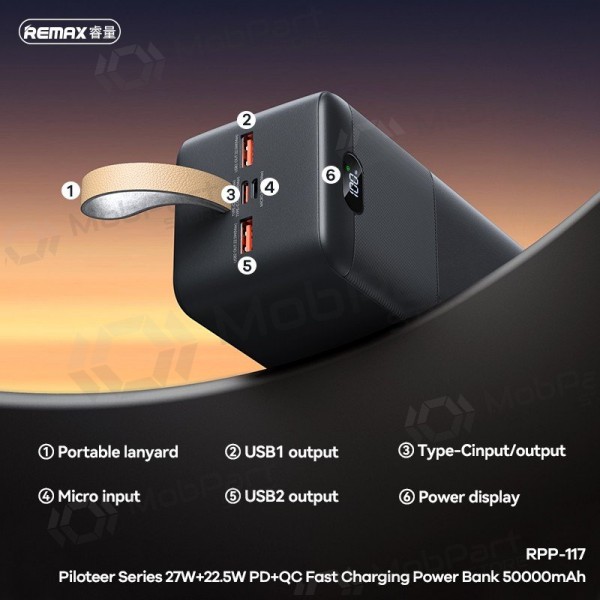 Externí baterie Power Bank Remax RPP-117 22.5W 50000mAh černá