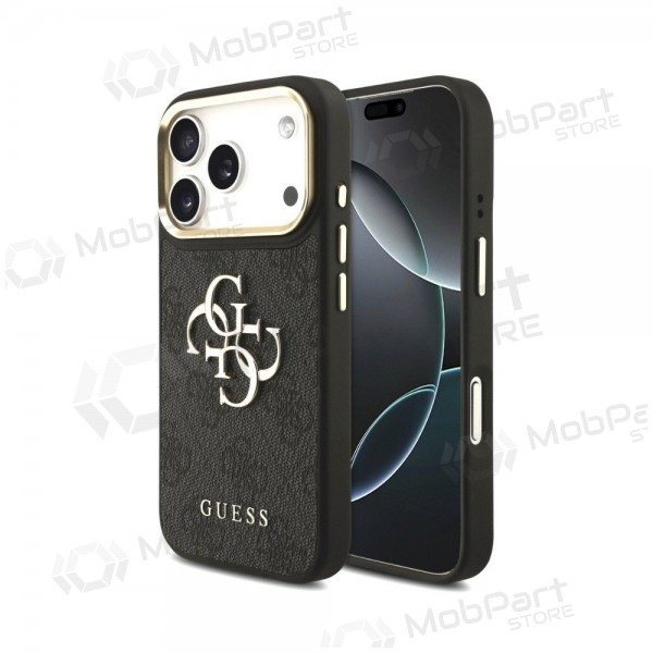 Apple iPhone 18 Pro Max obal - Guess PU Leather 4G Metal Logo Gold Frame (černý)