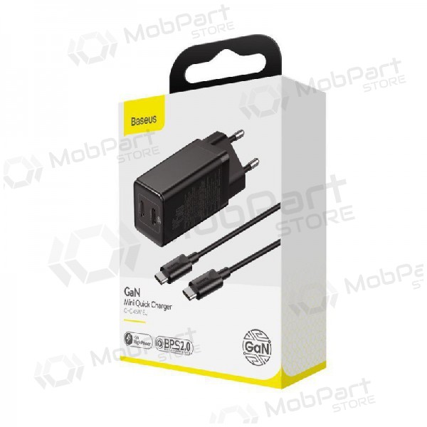 Nabíječka Baseus GaN 45w (20V/3A) + Type-C kabel (MacBook) (černá)