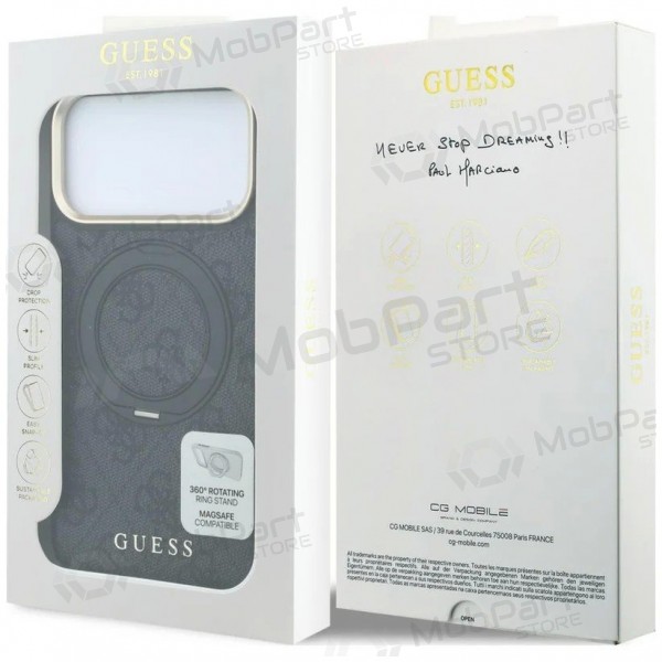 Apple iPhone 18 Pro obal - Guess PU 4G Ring Stand MagSafe (černý)