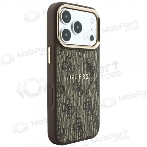 Apple iPhone 18 Pro Max obal - Guess PU Leather 4G Gold Frame Embossed MagSafe (hnědý)