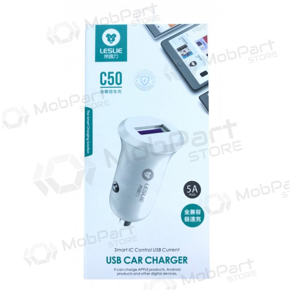 Nabíječka automobilinis Leslie C50 USB 5A (bílý)