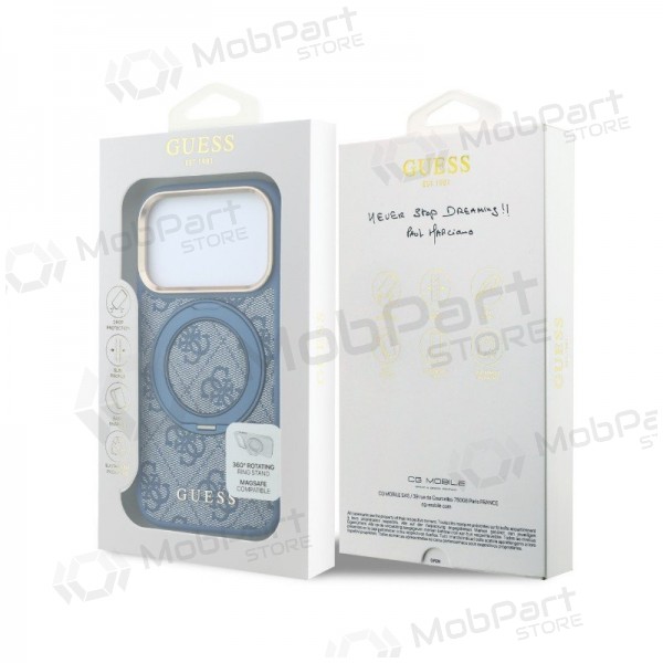 Apple iPhone 18 Pro obal - Guess PU 4G Ring Stand MagSafe (modrý)