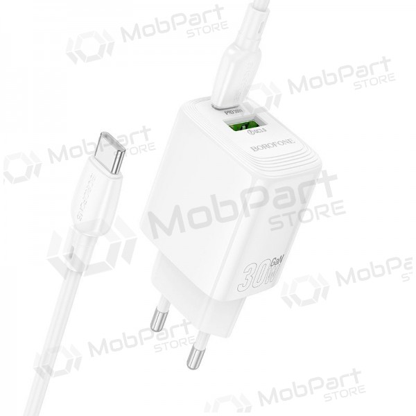 Nabíječka telefonu Borofone BN29 30 W USB-C + USB-A s kabelem USB-C 1 m bílá