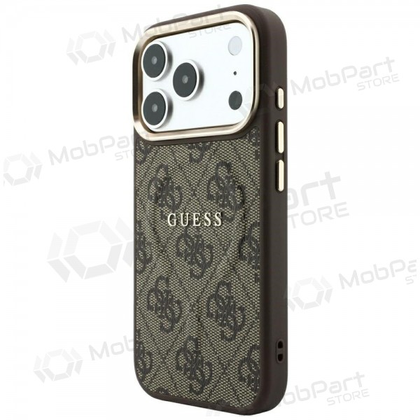 Apple iPhone 18 Pro Max obal - Guess PU Leather 4G Gold Frame Embossed MagSafe (hnědý)