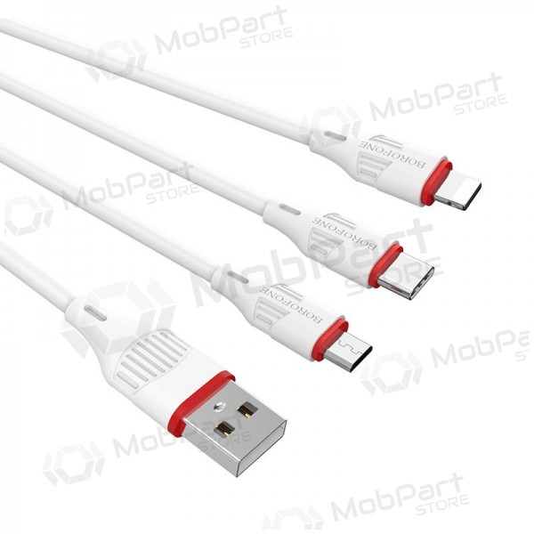 USB kabel Borofone BX17 3in1 microUSB-Lightning-Type-C (bílý)