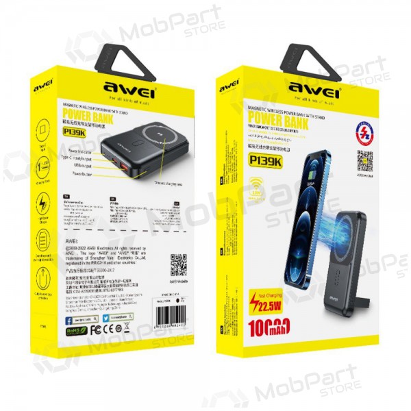Externí baterie Power Bank Awei P139K 22.5W Magnetic Wireless 10000mAh černá