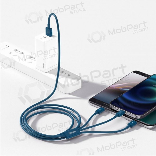USB kabel Baseus Superior USB - microUSB+Lightning+Type-C 100W 1.5m (modrý) CAMLTYS-03