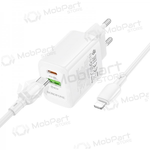 Nabíječka telefonu Borofone BN27 20 W USB-C + USB-A s kabelem Lightning 1 m bílá