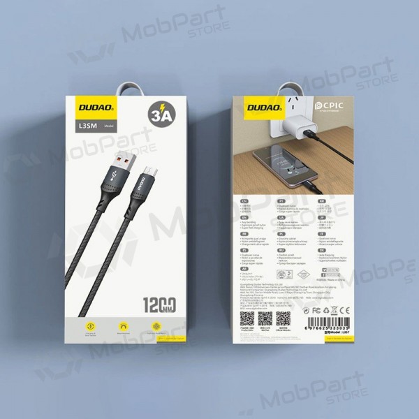 Micro USB kabel Dudao L3SM USB-A na Micro USB 1.2 m 3 A černý