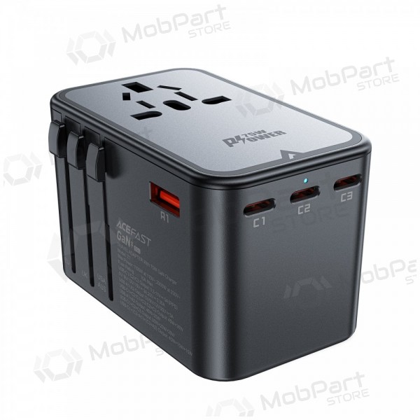 Univerzální kelioninis nabíječka Acefast Z1 75W GaN 2xUSB-A/3xUSB-C černá