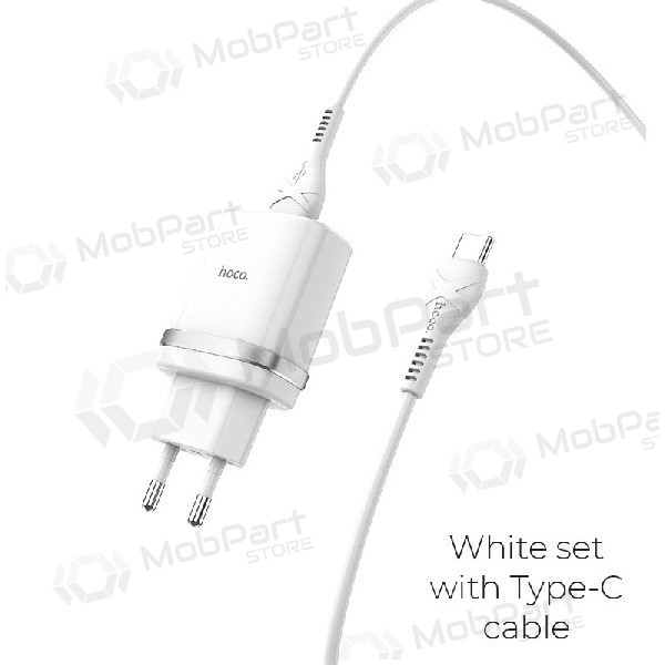 Nabíječka HOCO C12Q Smart USB + type-C kabel (QC3.0) (bílý)