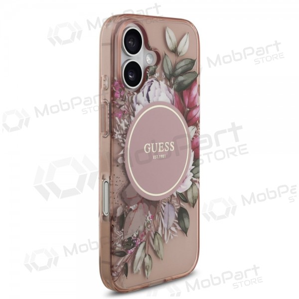 Apple iPhone 17 obal - Guess IML Flowers Strap MagSafe (růžový)