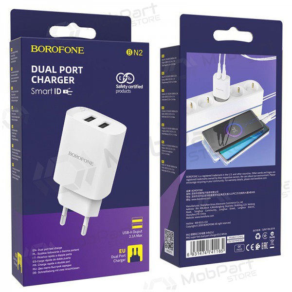 Nabíječka Borofone BN2 2xUSB 2.1A (bílý)