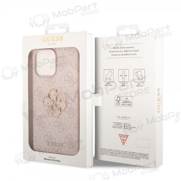 Obal na Apple iPhone 14 Pro Max - Guess PU 4G Metal Logo (růžový)