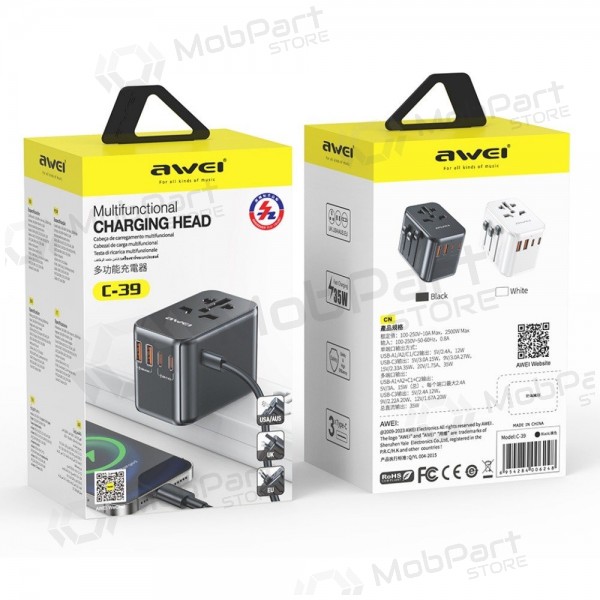 Univerzální kelioninis nabíječka Awei C-39 GaN 35W 2xUSB-A/3xUSB-C černá