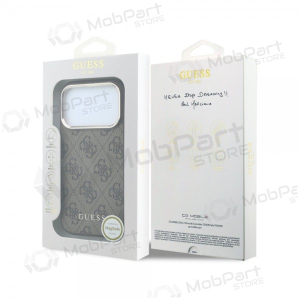 Apple iPhone 18 Pro obal - Guess PU Leather 4G Gold Frame MagSafe (hnědý)