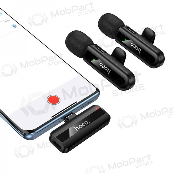 Belaidžių mikrofonų rinkinys Hoco L20A USB-C/Lightning černá