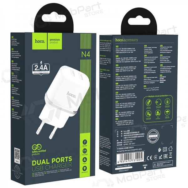Nabíječka Hoco N4 se 2x USB 2.4A, bílá