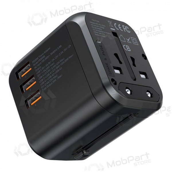 Univerzální kelioninis nabíječka Choetech PD5008 30W USB-C/3xUSB-A černá