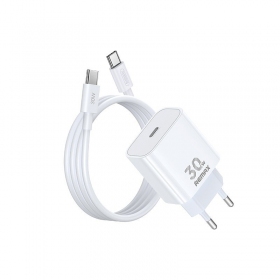 Nabíječka telefonu Remax RP-U71 30 W GaN USB-C s kabelem USB-C 1 m bílá