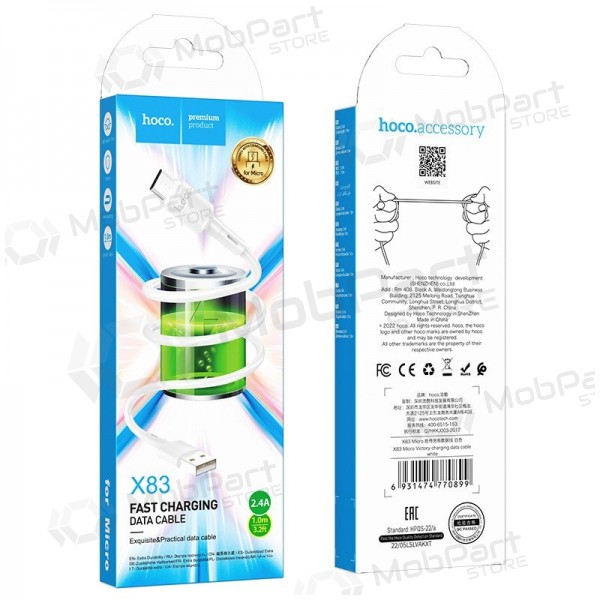 Micro USB kabel Hoco X83 USB-A na Micro USB 1 m bílý