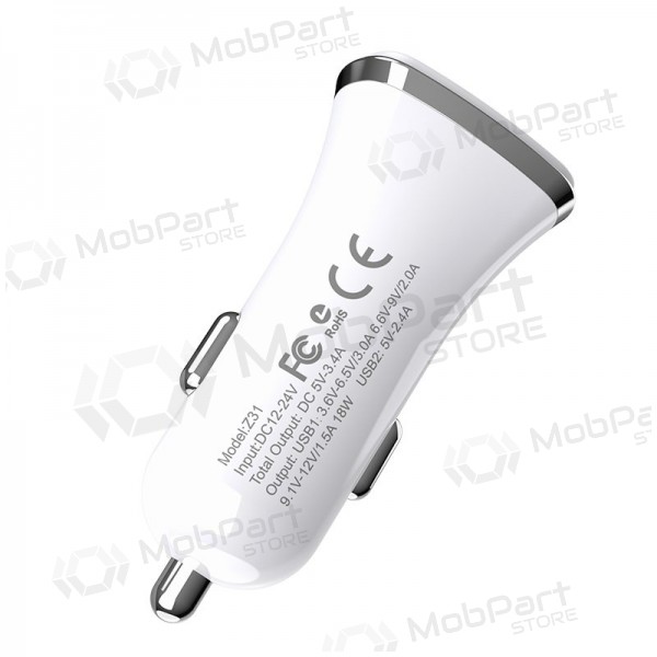 Nabíječka automobilinis Hoco Z31 Quick Charge 3.0 (3.4A) x 2 USB (bílý)