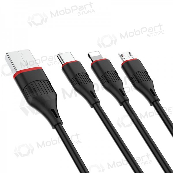 USB kabel Borofone BX17 3in1 microUSB-Lightning-Type-C 1.0m (černá)