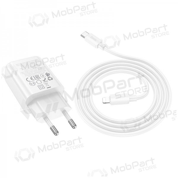Nabíječka telefonu Hoco N63 30 W GaN USB-C + USB-A s kabelem Lightning 1 m bílá
