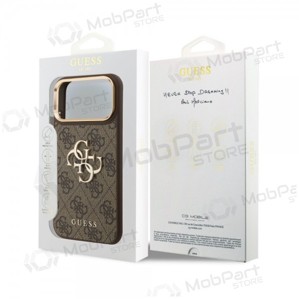 Obal na Apple iPhone 18 Pro Max - Guess PU Leather 4G Metal Logo Gold Frame (hnědý)