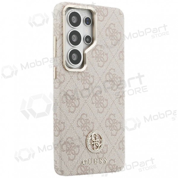 Obal pro Samsung Galaxy S26 Ultra - Guess PU Leather 4G Strass Logo Gold Frame Magnetic (růžový)