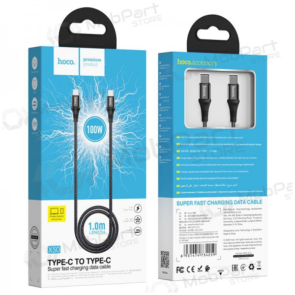 USB kabel Hoco X50 Exquisito Type-C - Type-C 100W 1.0m (černý)