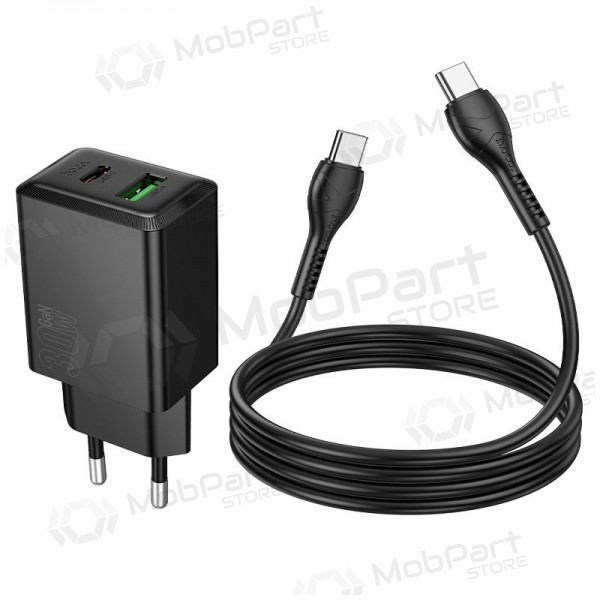 Nabíječka telefonu Hoco N71 30 W GaN USB-C + USB-A s kabelem USB-C 1 m černá