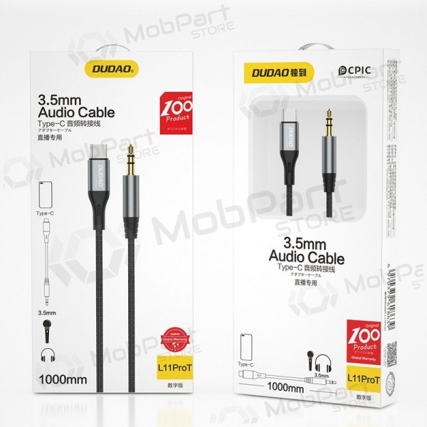 Audio kabel Dudao L11ProT USB-C na 3.5 mm 1 m černý