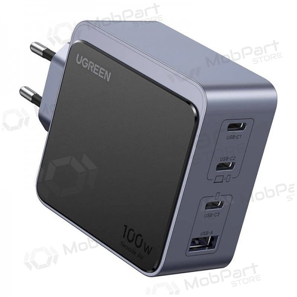 Síťová nabíječka Ugreen X565 100 W GaN 3x USB-C + USB-A šedá