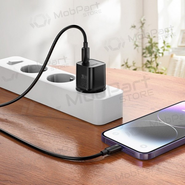 Nabíječka telefonu Hoco N66 35 W GaN USB-C + USB-A s kabelem Lightning 1 m bílá