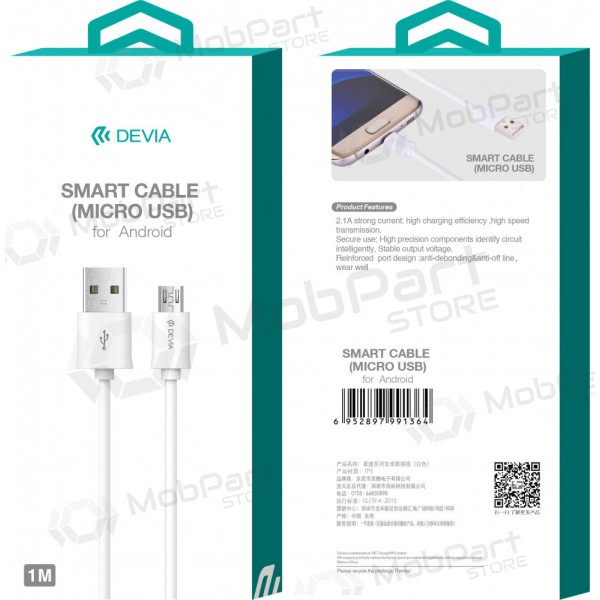 USB kabel Devia Smart microUSB 2.0m (bílý)