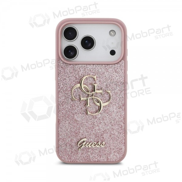 Apple iPhone 18 Pro obal - Guess PU Fixed Glitter 4G Metal Logo (růžový)