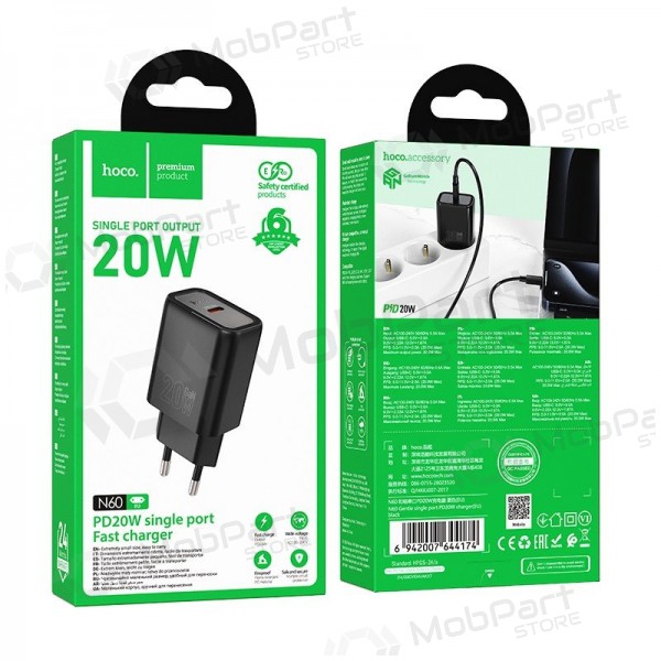 Nabíječka telefonu Hoco N60 20 W GaN USB-C černá
