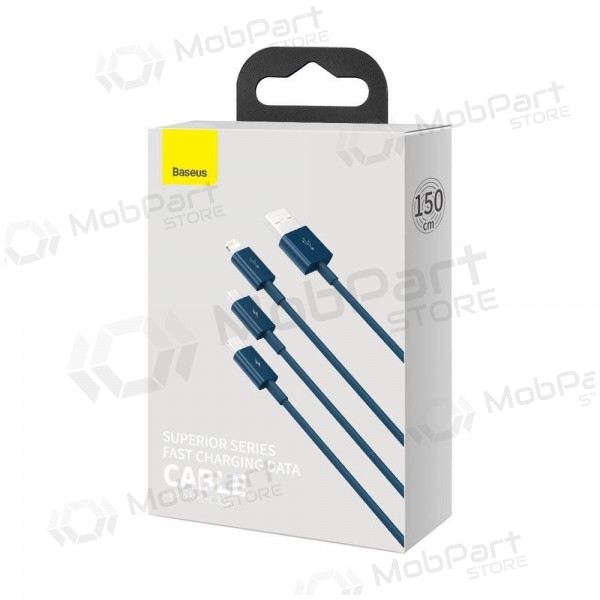 USB kabel Baseus Superior USB - microUSB+Lightning+Type-C 100W 1.5m (modrý) CAMLTYS-03